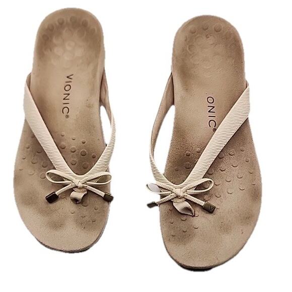 Vionic Bella Sandals Women Size 11 Ivory Flip flop Bowtie Comfort Orthotic - Picture 1 of 10